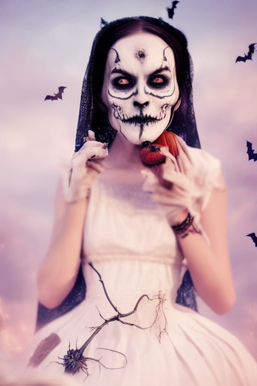 Halloween Witch with Pumpkins in Fantasycore Style