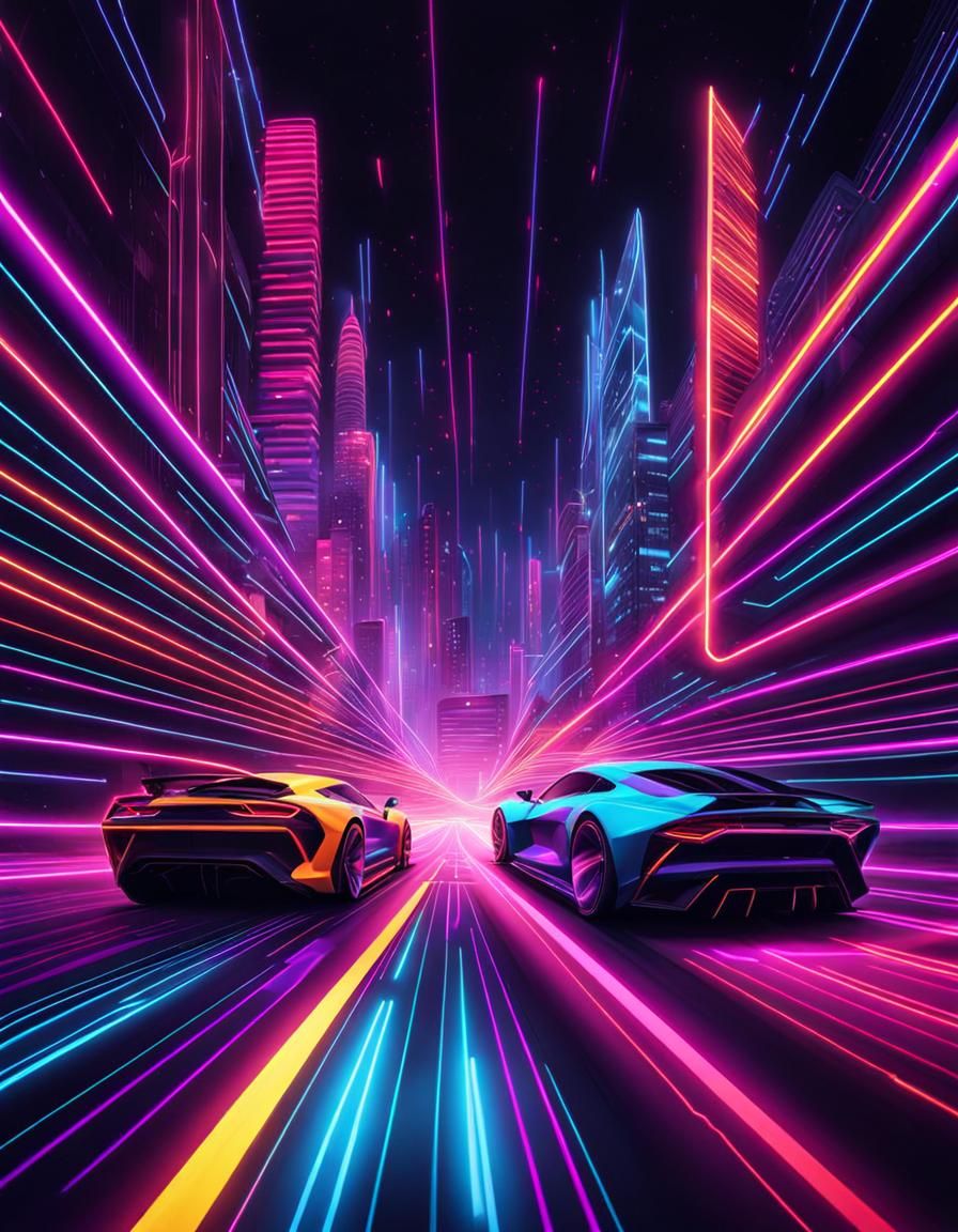 Geometric Art Drag Race in Neon Metropolis