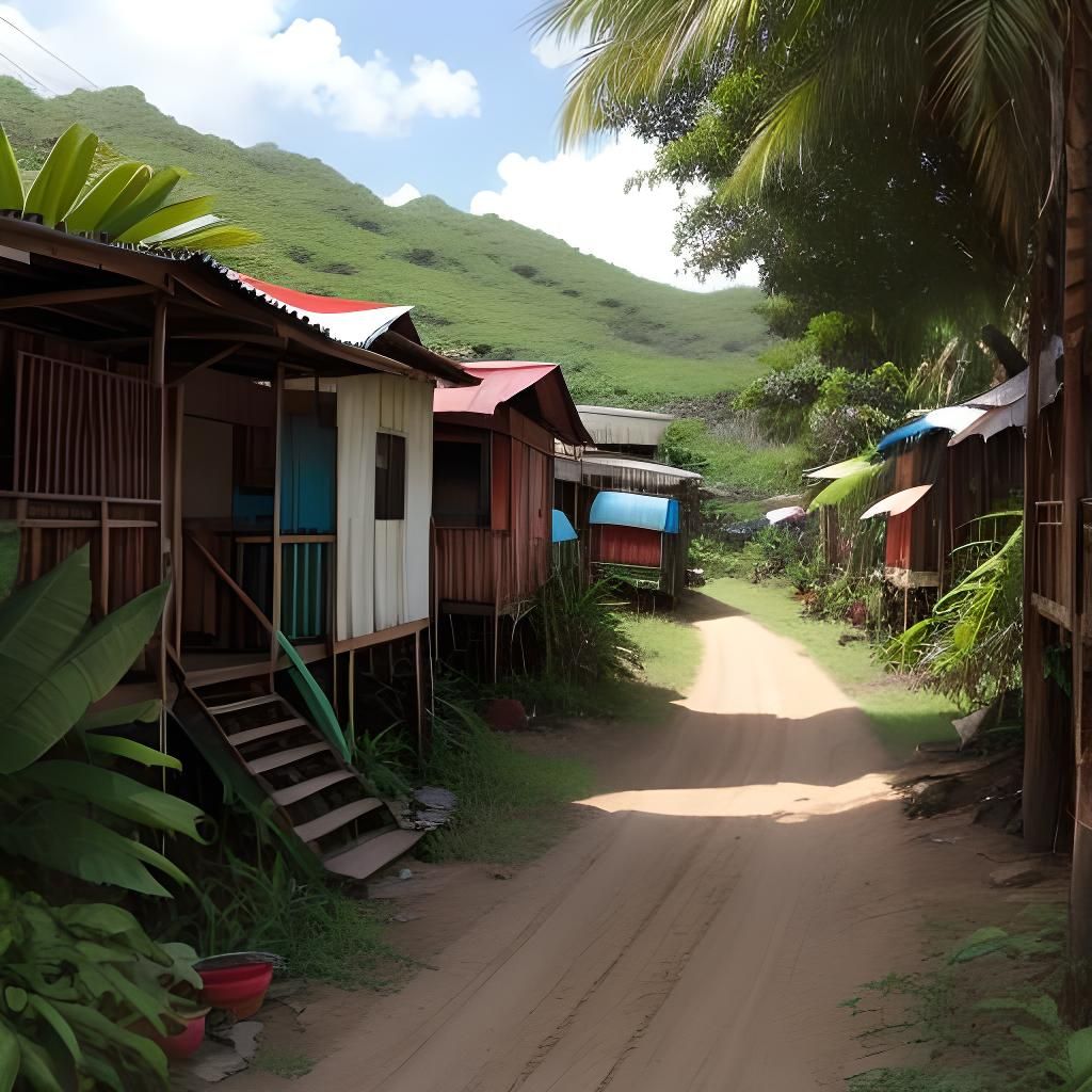 Tropical shanty town with dirt roads