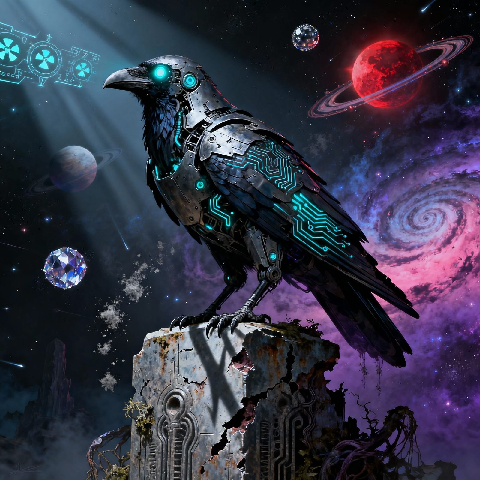 Biomechanical Raven in Cosmic Nebula