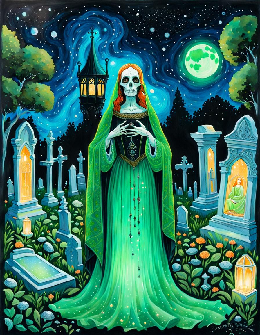 Gothic Ghost Goddess Gioconda in Gouache Style
