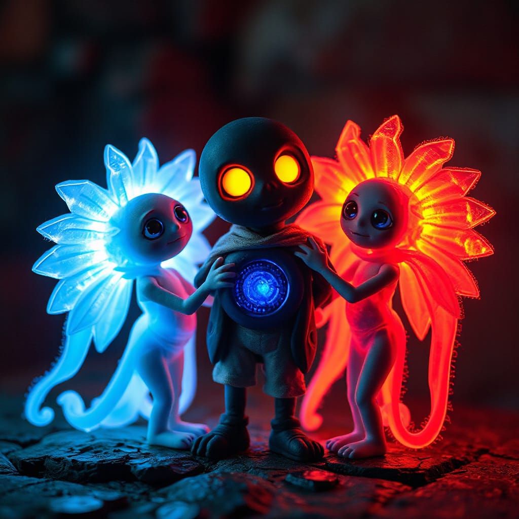 Radiant Beings Embrace Darkness in Claymation Style