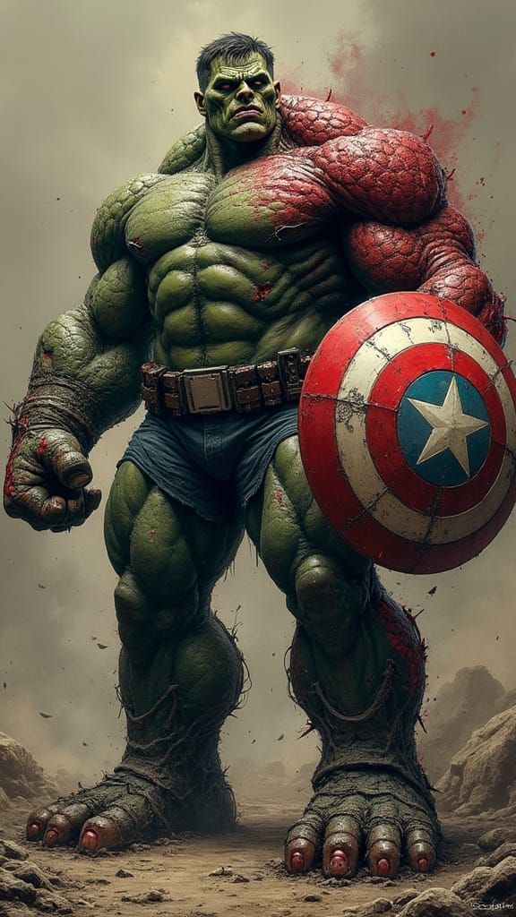 Twisted Super Soldier Titan with Captain America's Shield