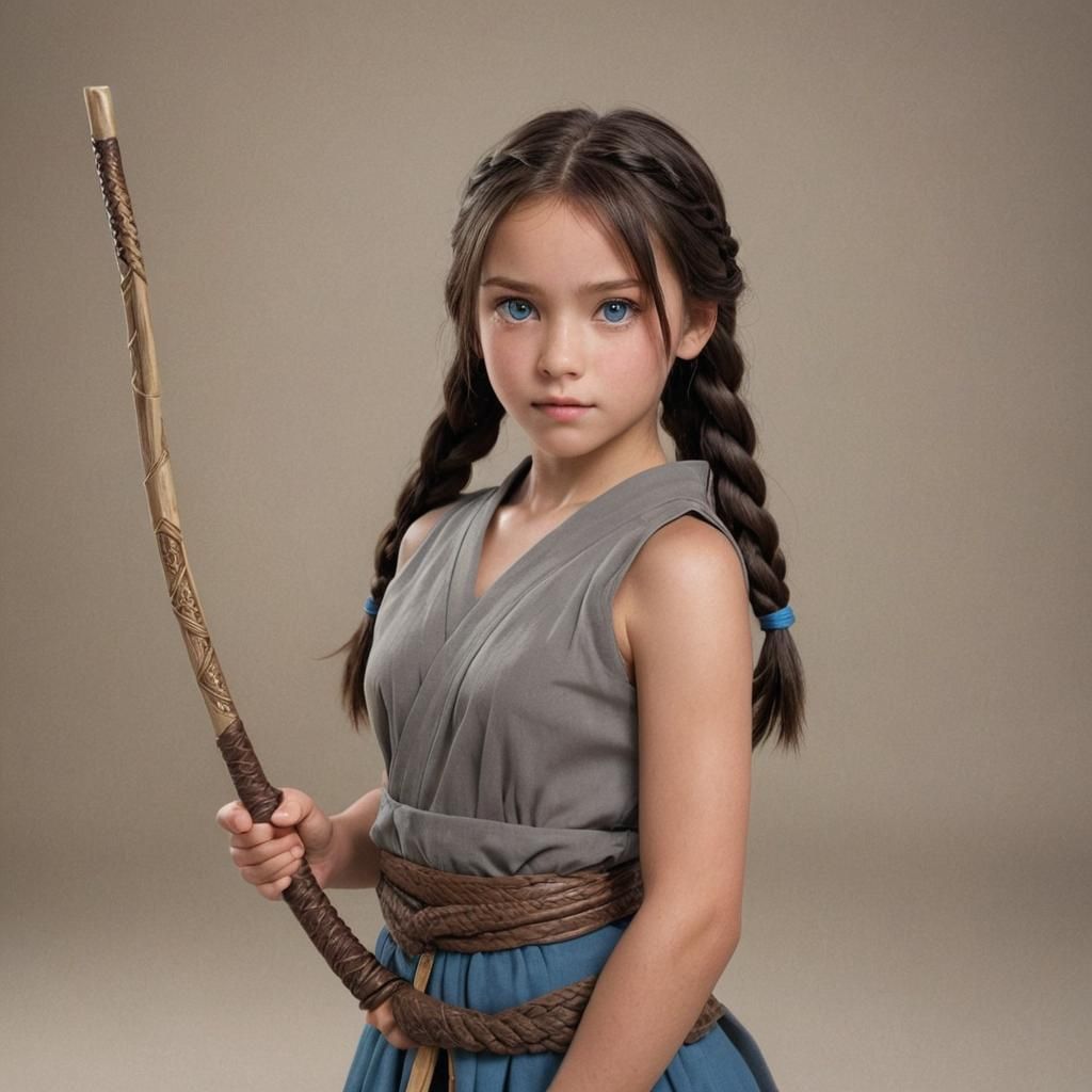 Young Girl with Bo Staff in Anime Style