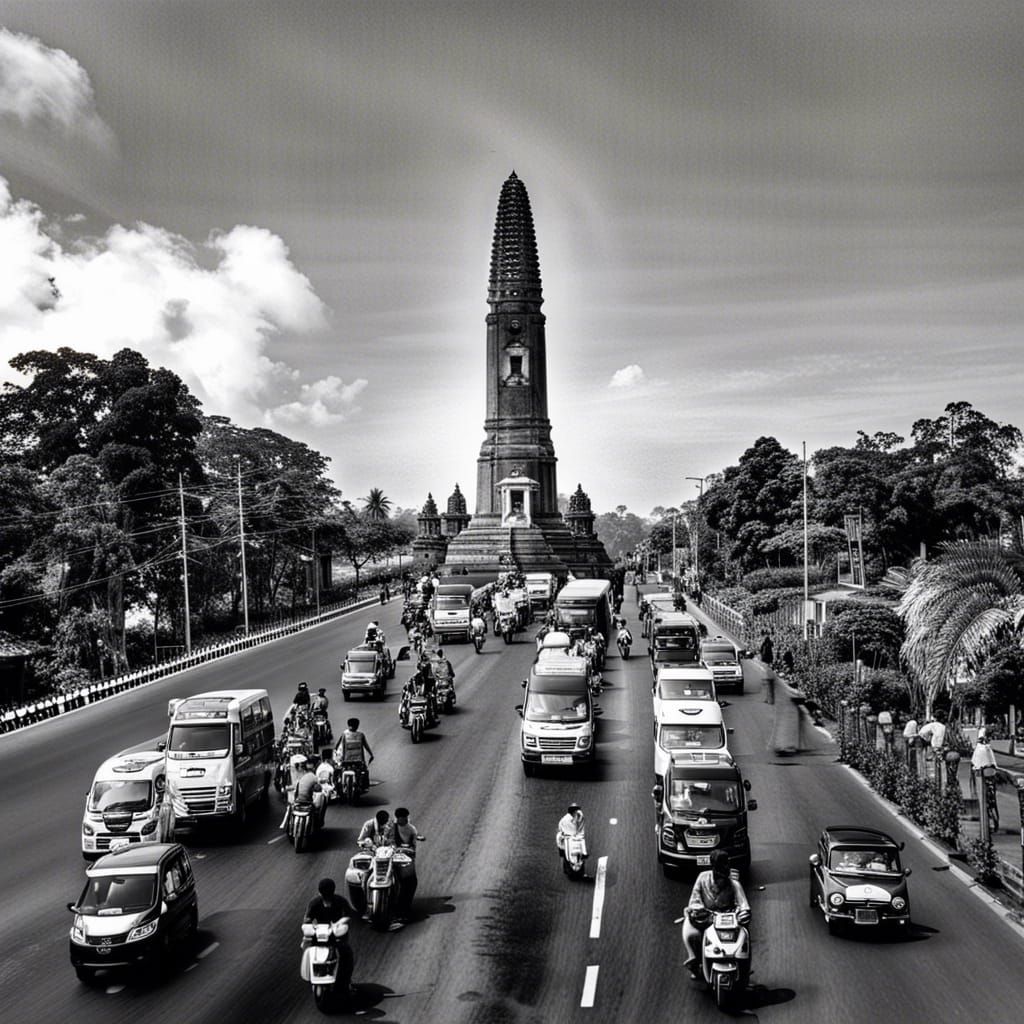 Monochrome View of Yogyakarta Monument at Dusk