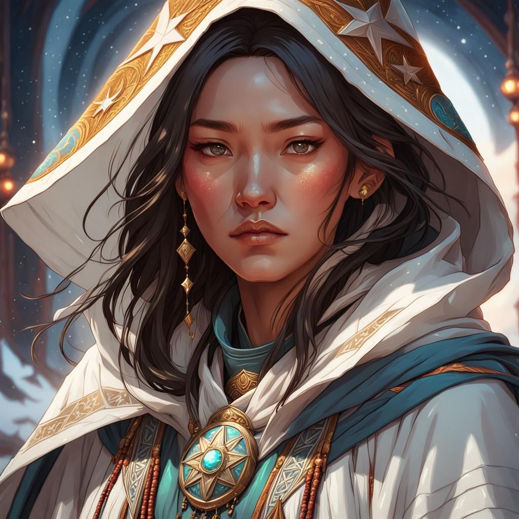 Mongolian Girl in Star Cloak: Hyperdetailed Portrait