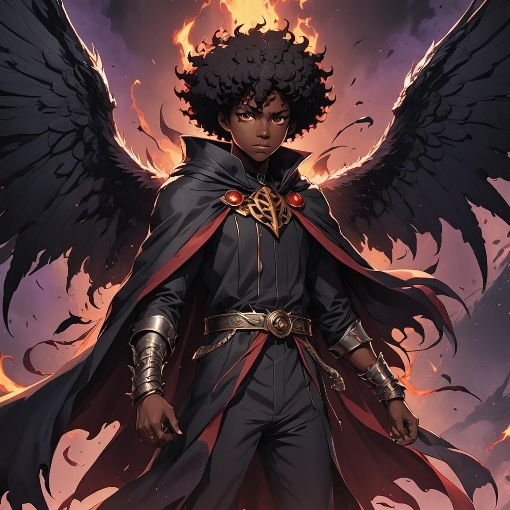 Anime Black Teen with Demonic Wings in Clip Studio Paint Sty...