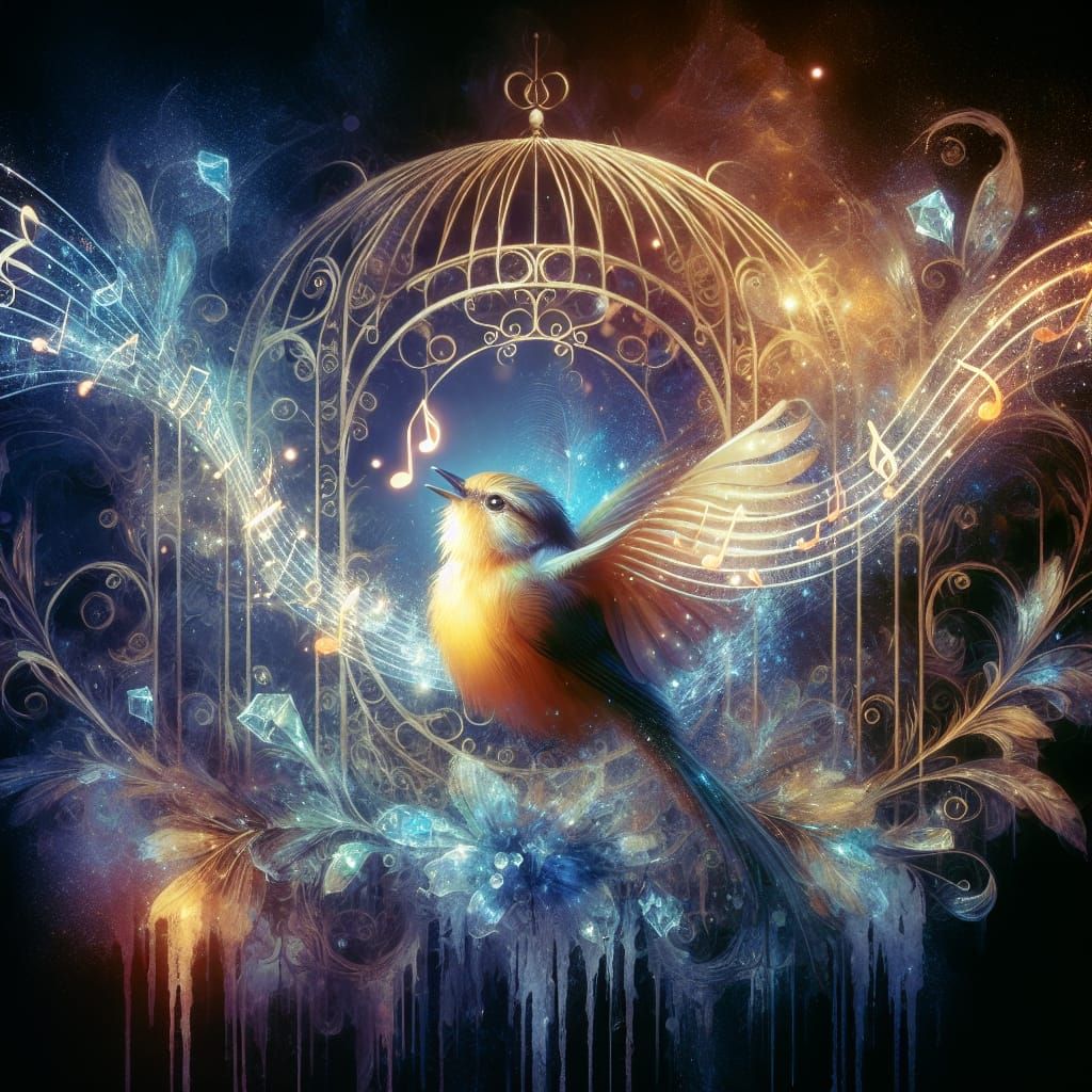 Songbird's Crystal Melody: A Watercolor Masterpiece