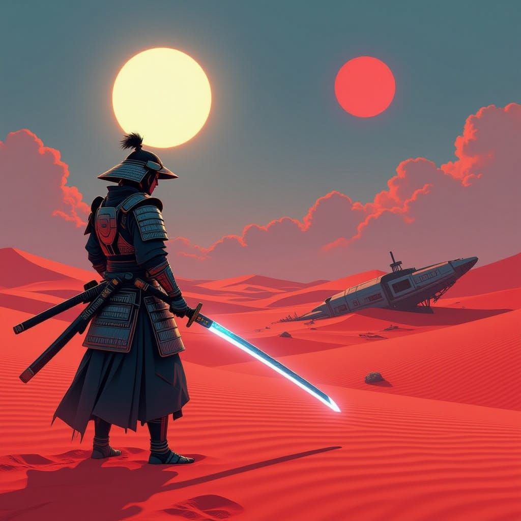 Samurai Warrior on Alien Planet with Plasma Katana