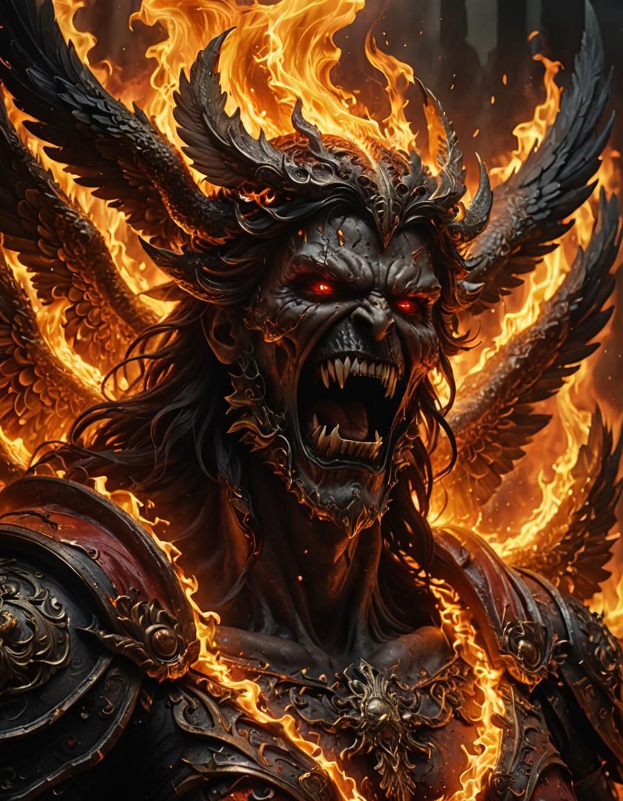 Flaming Angel's Fury: A Dark Fantasy Art