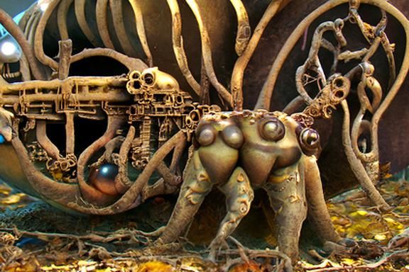 Surreal Mushroom Octopus in Biopunk Ruins
