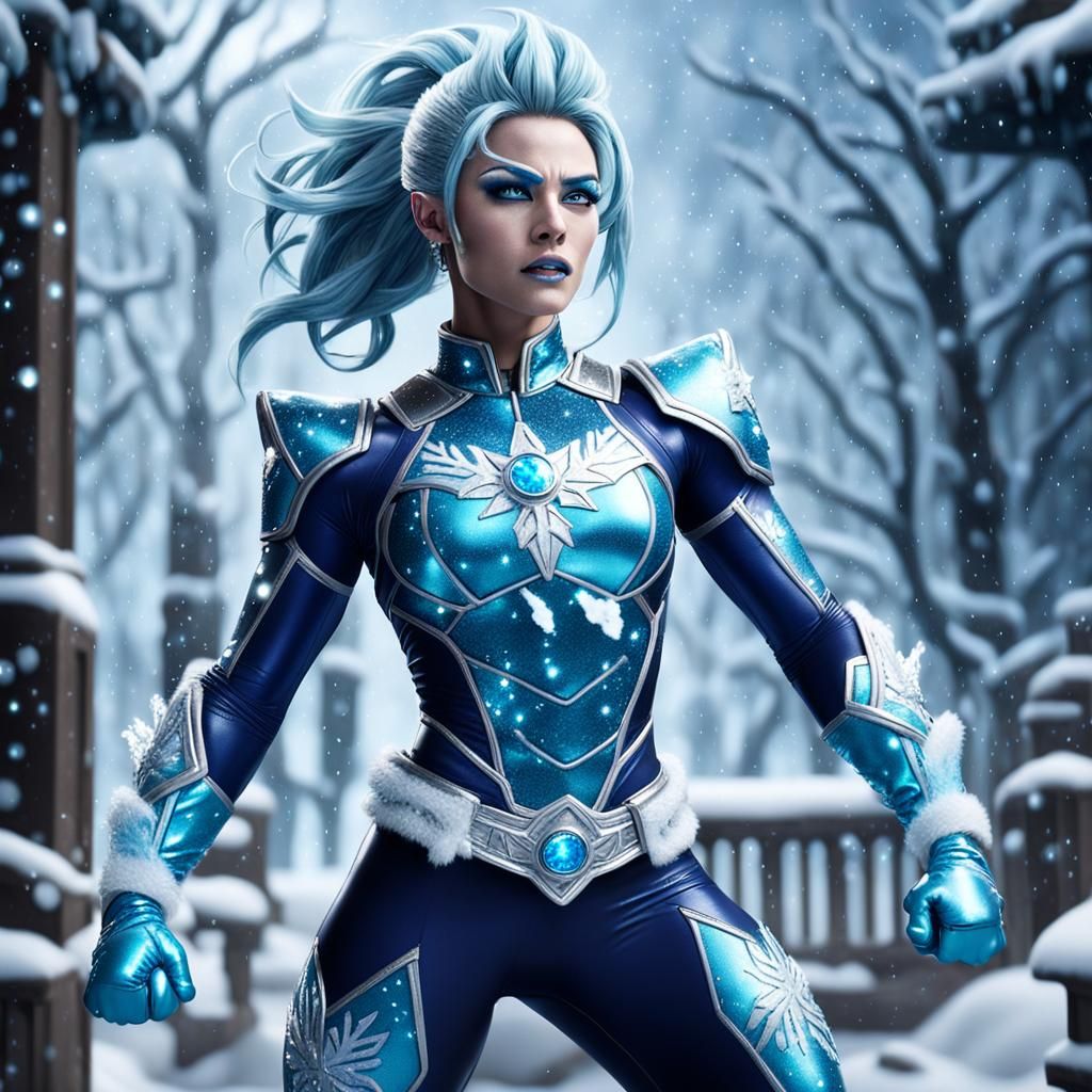 Icy Super Saiyan Woman in Blizzard, Anime Style
