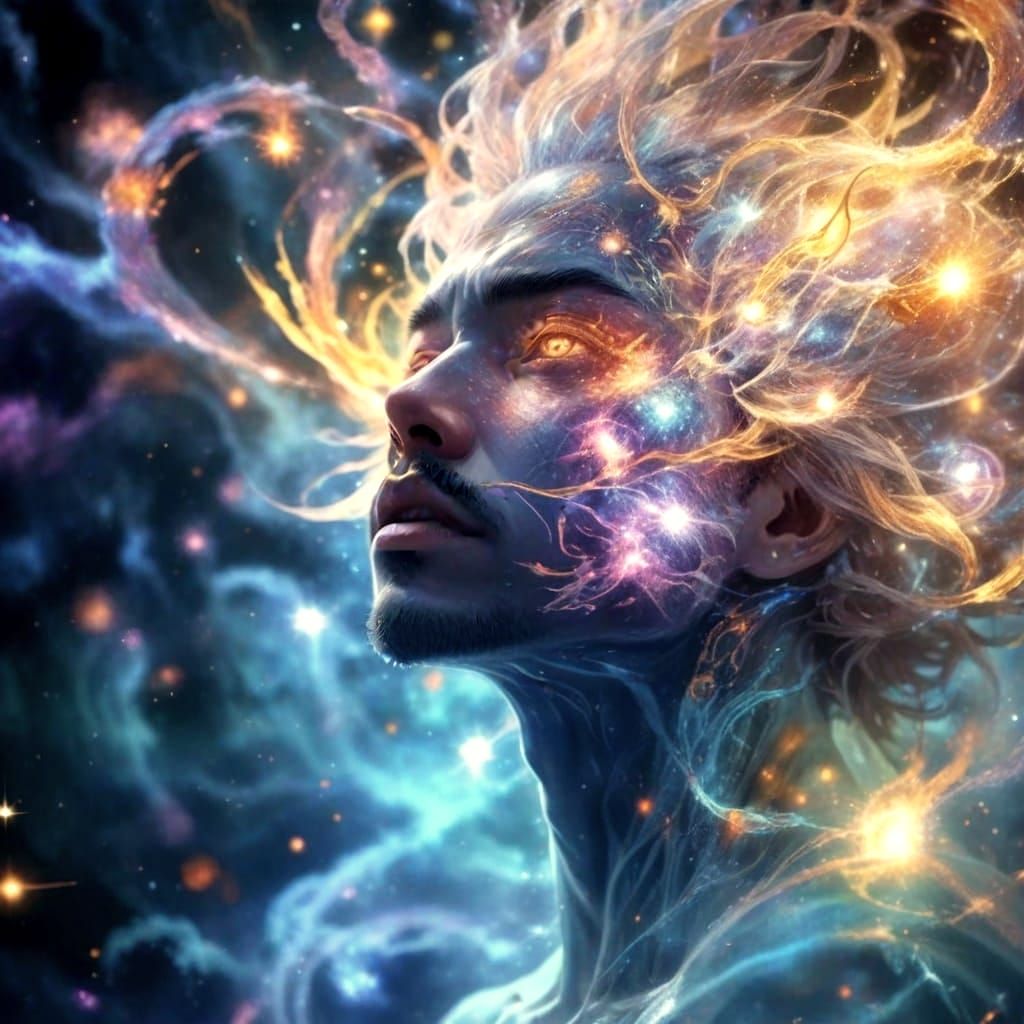 Rugged Space Elemental Man with Smoking Hair