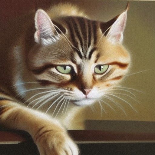 Cat in Action Movie as Oil Painting