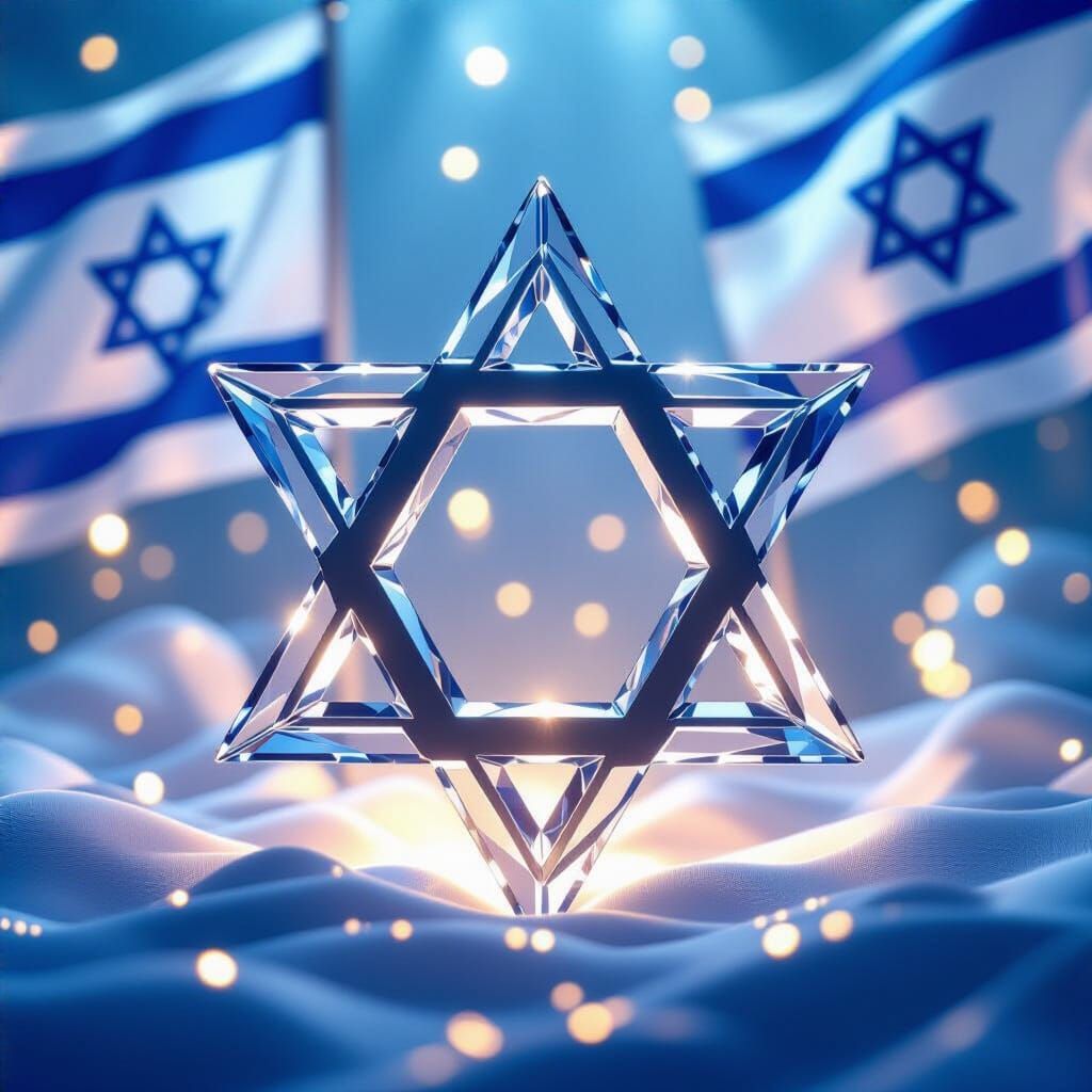 Glass Star of David with Israeli Flags and Lights