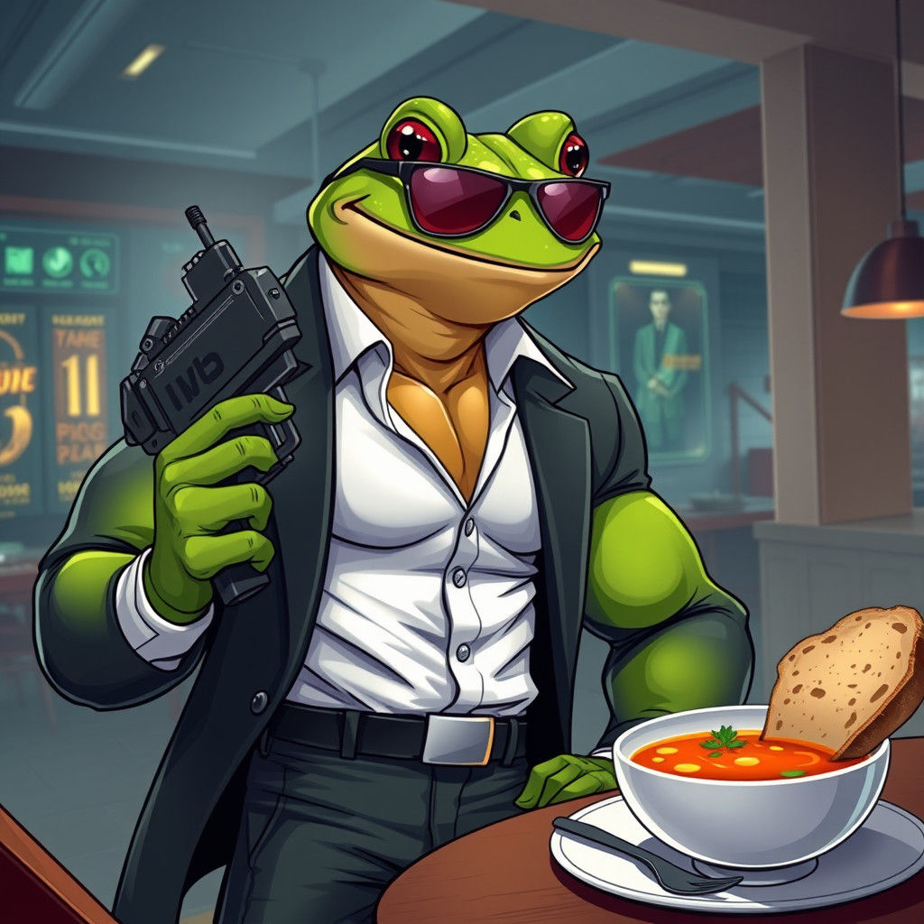 Muscular Frog with Gun in Futuristic High-Fashion Style