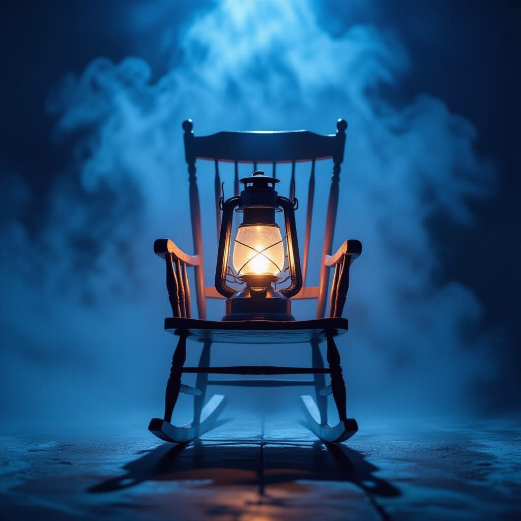 Blue Lantern in Spotlight and Mist