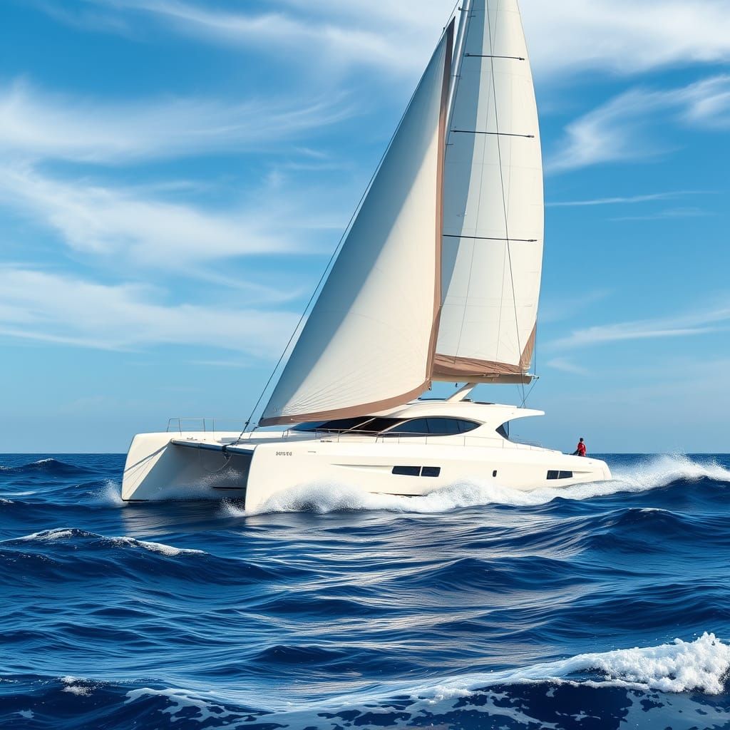 Mediterranean Catamaran Races Under Azure Sky