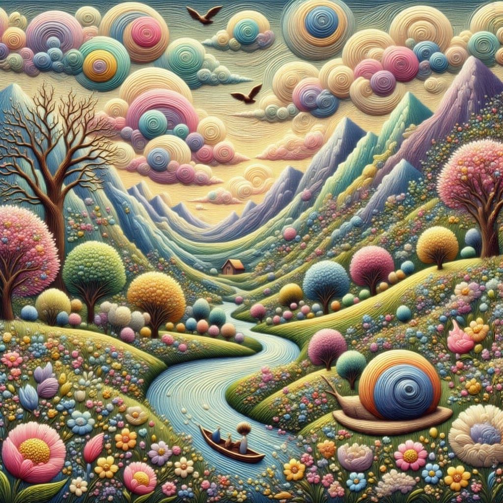 Giant Snail in Vibrant Floral Scene, Oil Paint and Charcoal ...