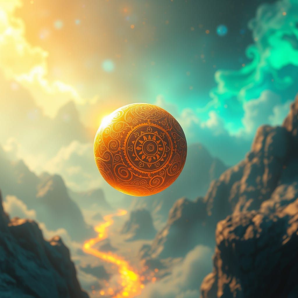 Floating Orb Amidst Iridescent Dreamscape
