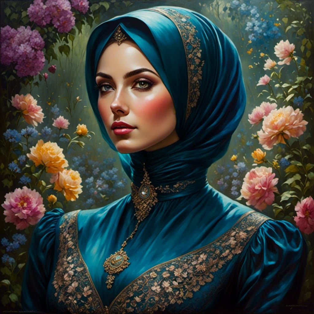 Victorian Hijab Lady in Mystic Garden