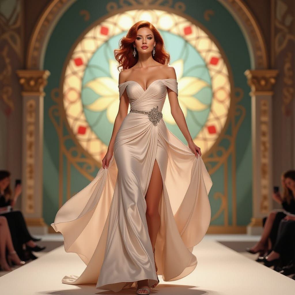 Redhead in Gown: Art Nouveau Beauty Pageant Portrait