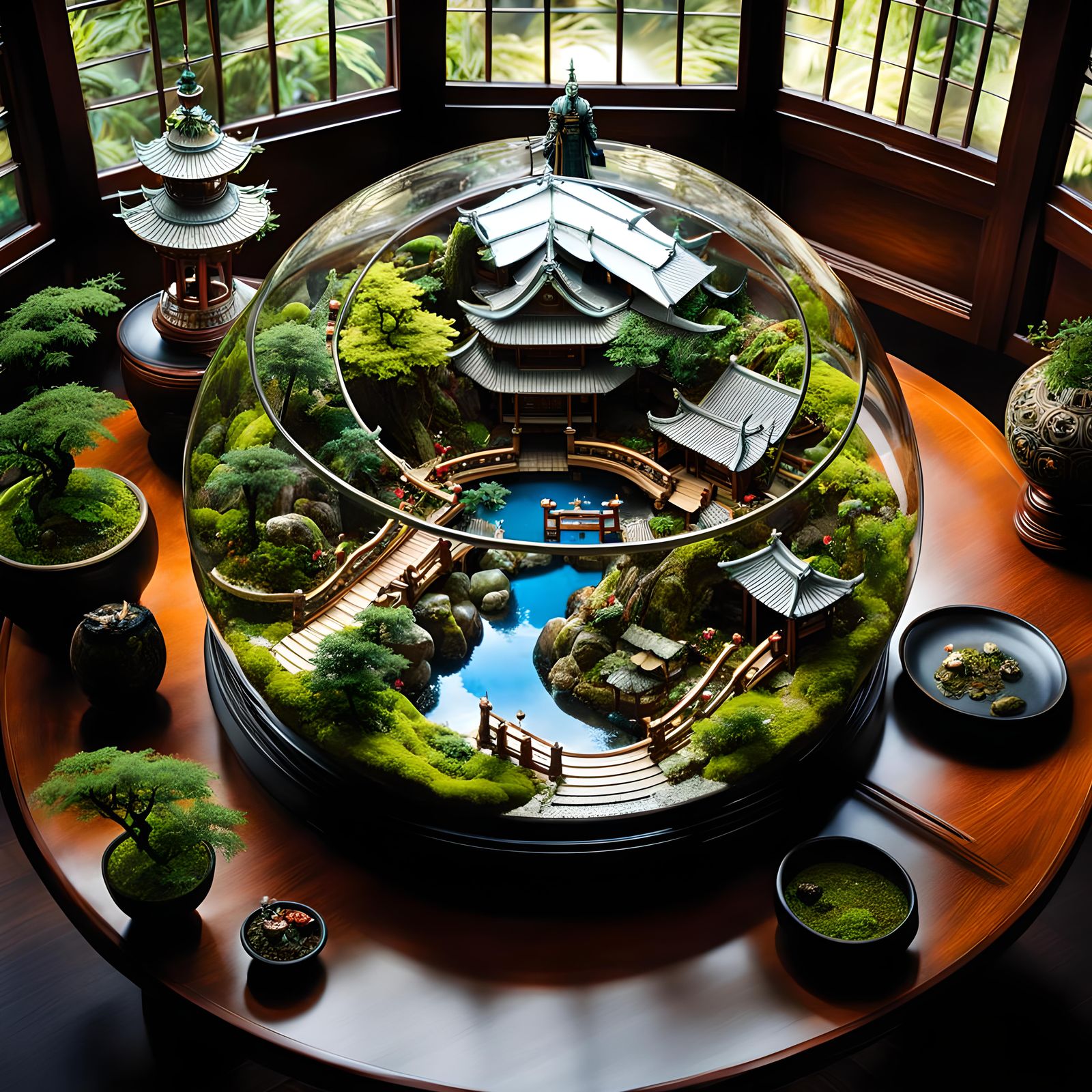 Japanese Samurai Garden Terrarium in High Fantasy Style