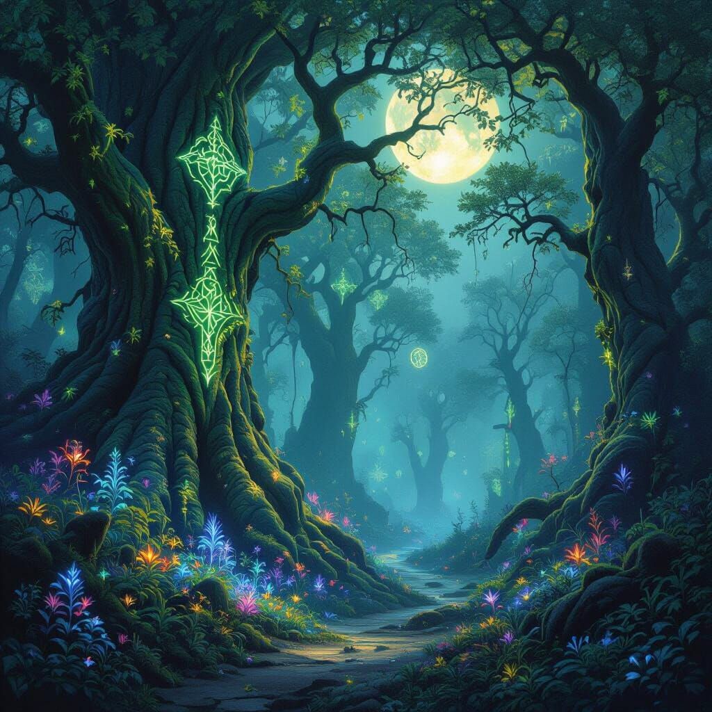 Mystical Forest Moonlight Fantasy Art
