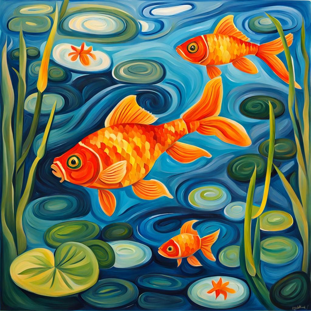 Goldfish in Pond, Emily Carr Style