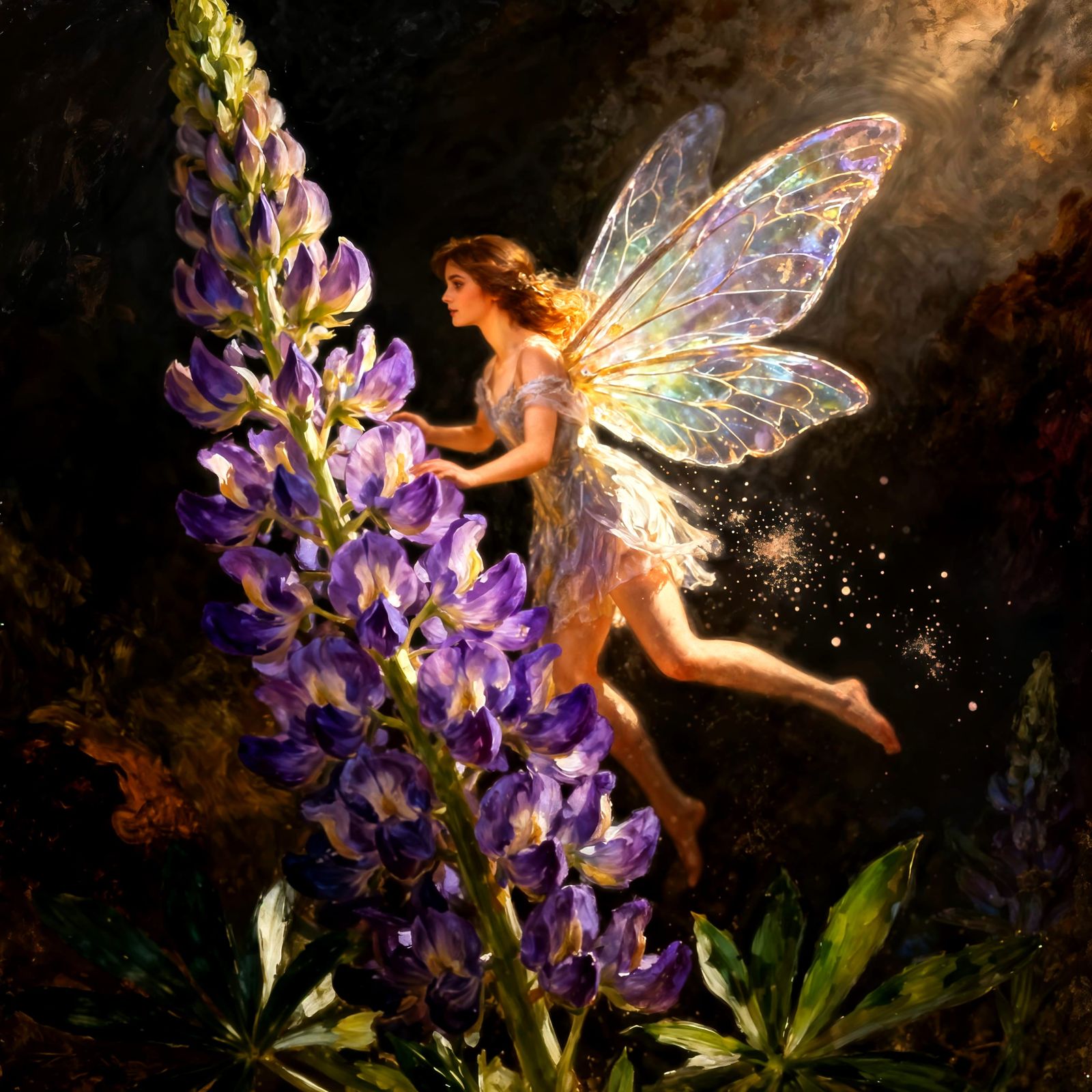 Lupine Flower Fairy with Chiaroscuro Lighting