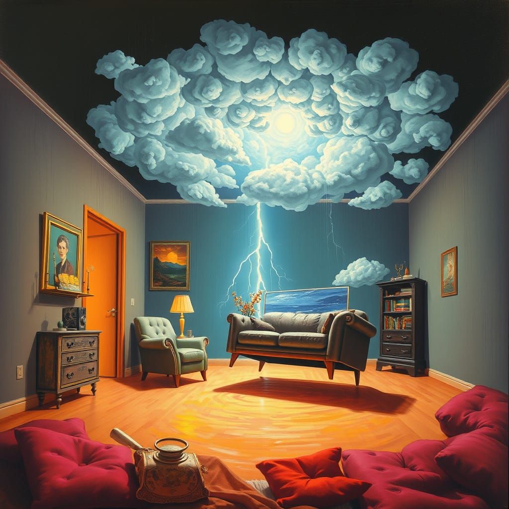 Surreal Cyberpunk Interior Storm as Oil Painting