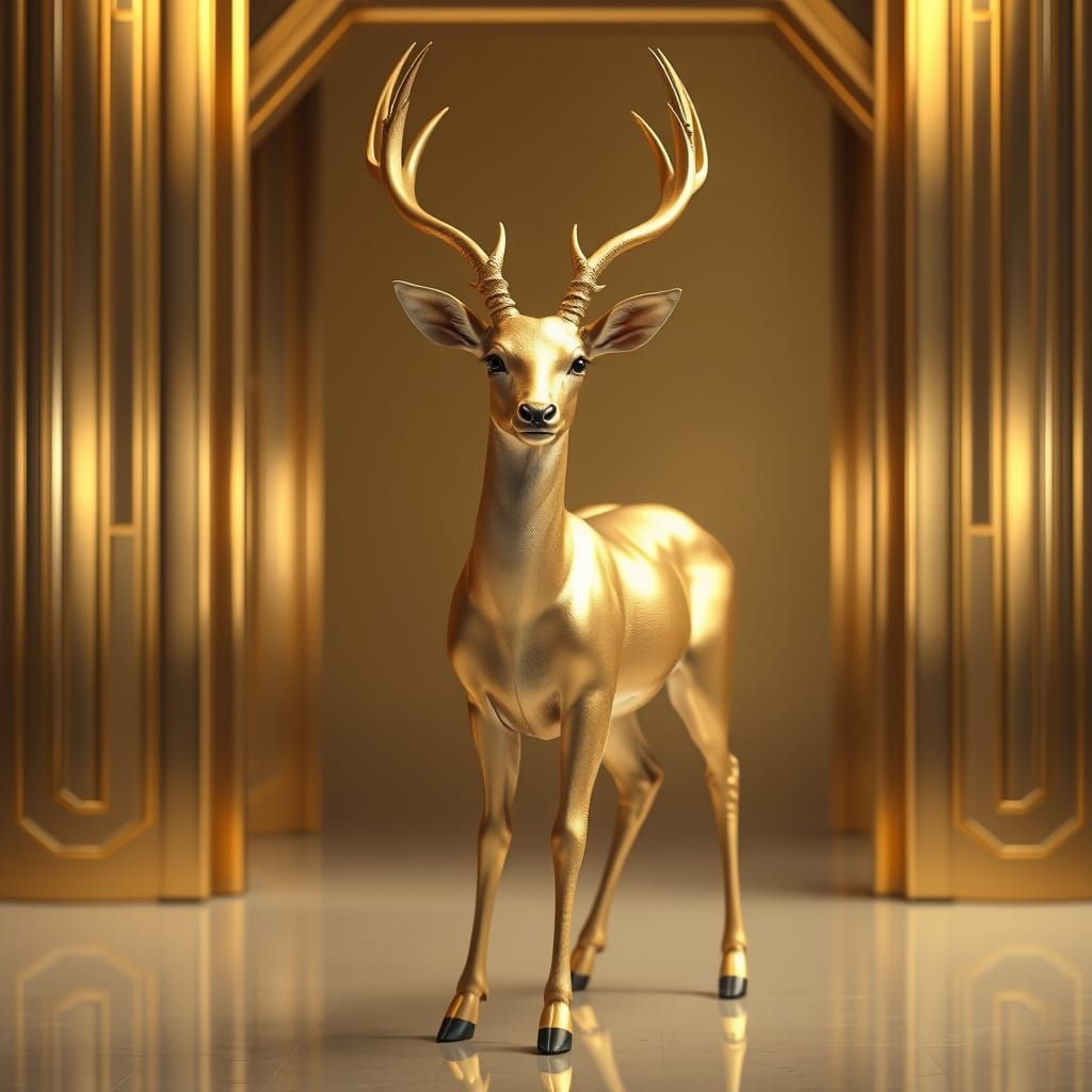 Golden Deer with Metallic Coat Gazing