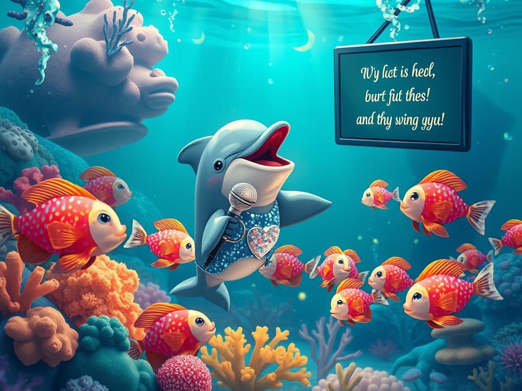 Whimsical Dolphin Sings with Joyful Audience Underwater