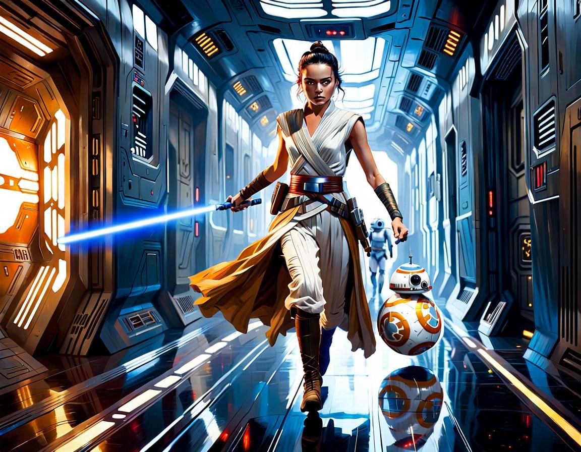 Rey Skywalker Races Through Starship, Van Gogh Style