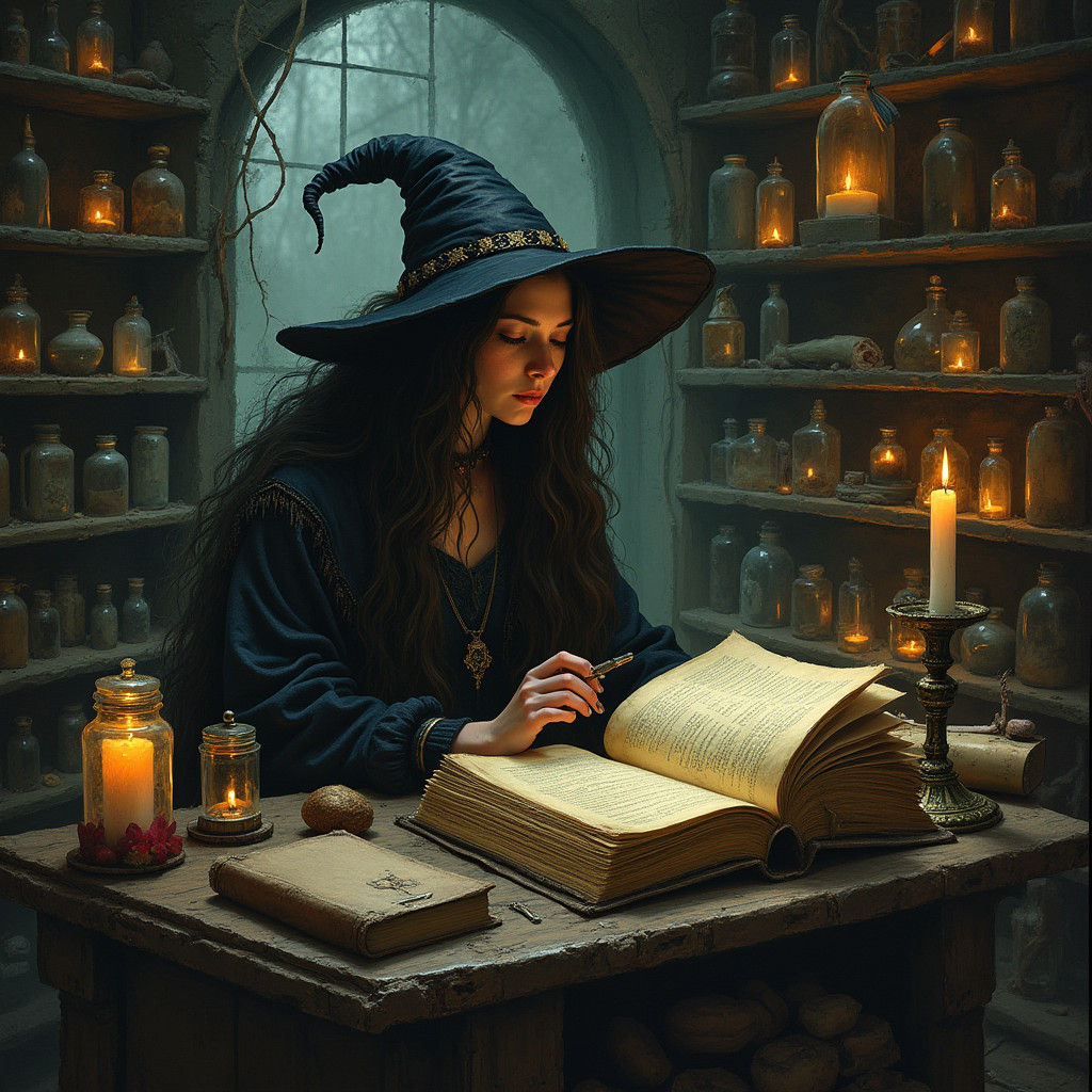 Whimsical Witch in Moody, Ancient Study
