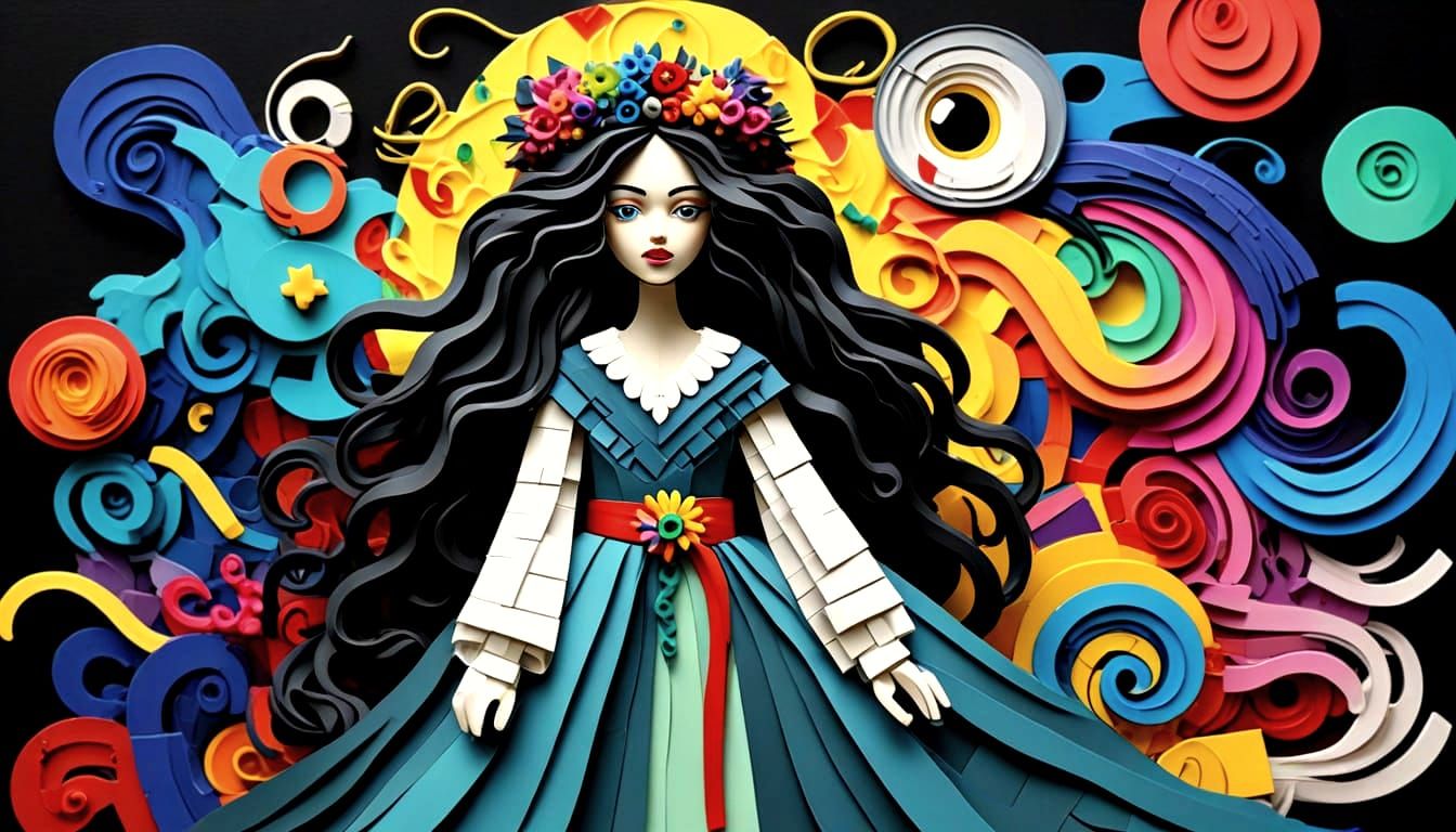 Glitch Art Wizard and Dragon in Kandinsky Style