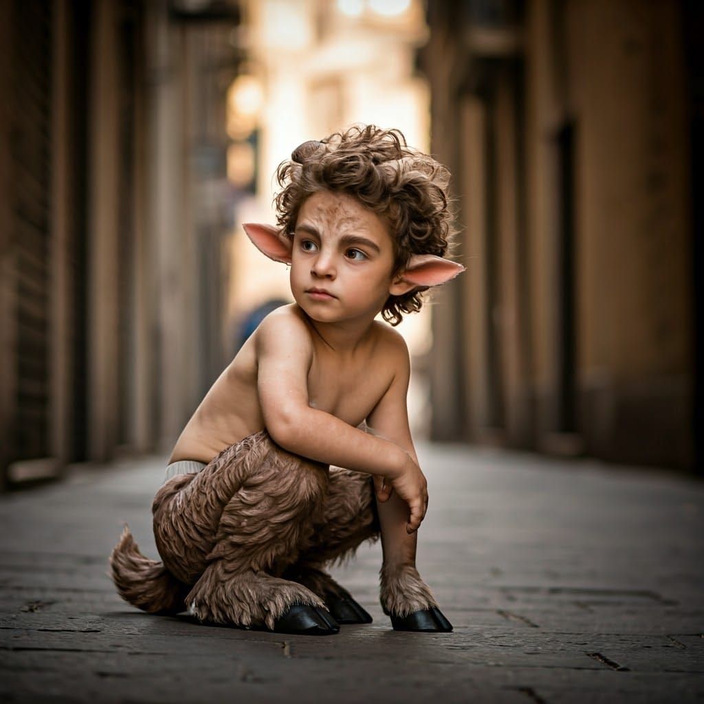 Youthful Faun Caught in City Reflection