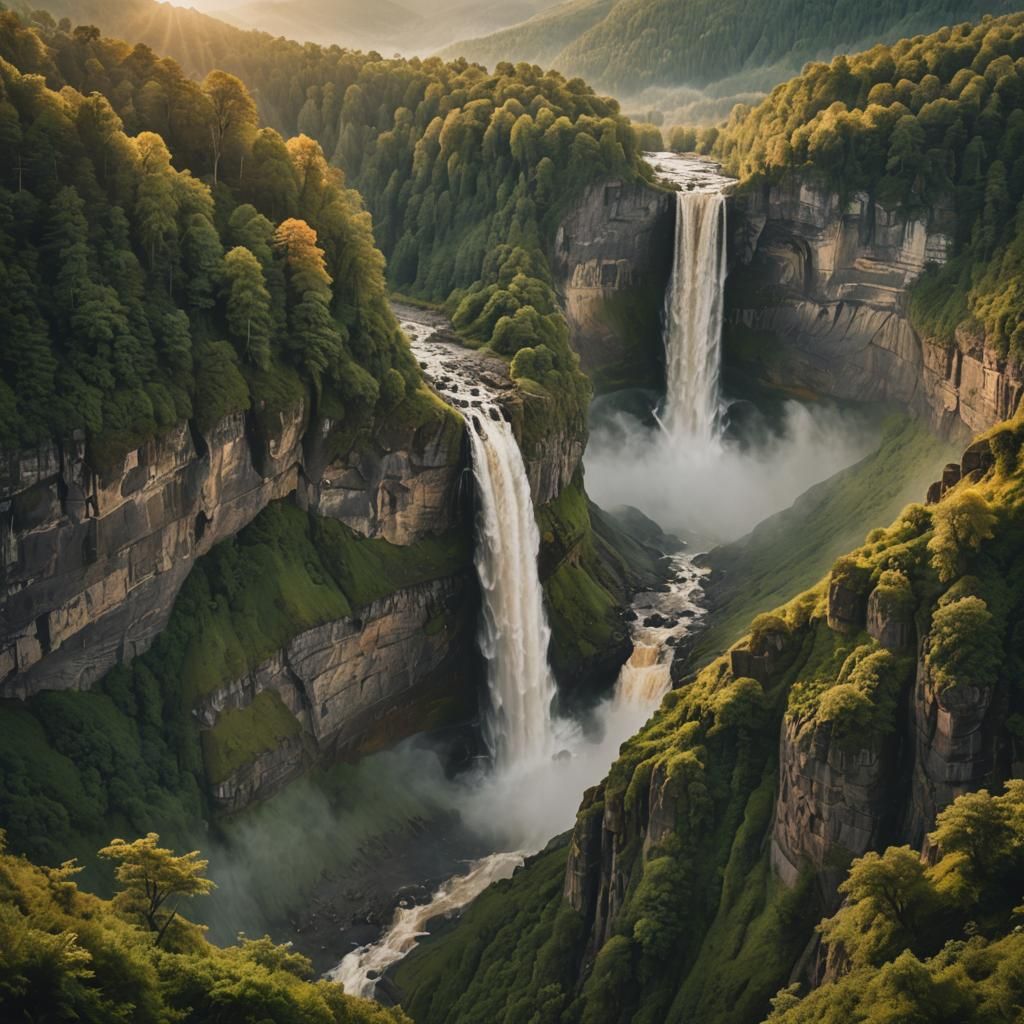 Majestic Waterfall Overlooking a Serene Valley