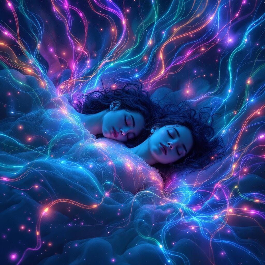 Dreamspace: Sleeping Figures in a Neon-Lit Future