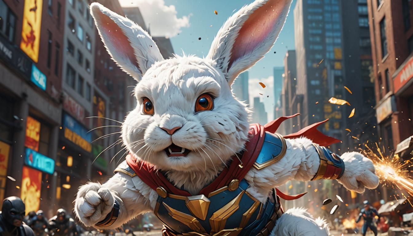 White Rabbit Superhero in CG Animation Style
