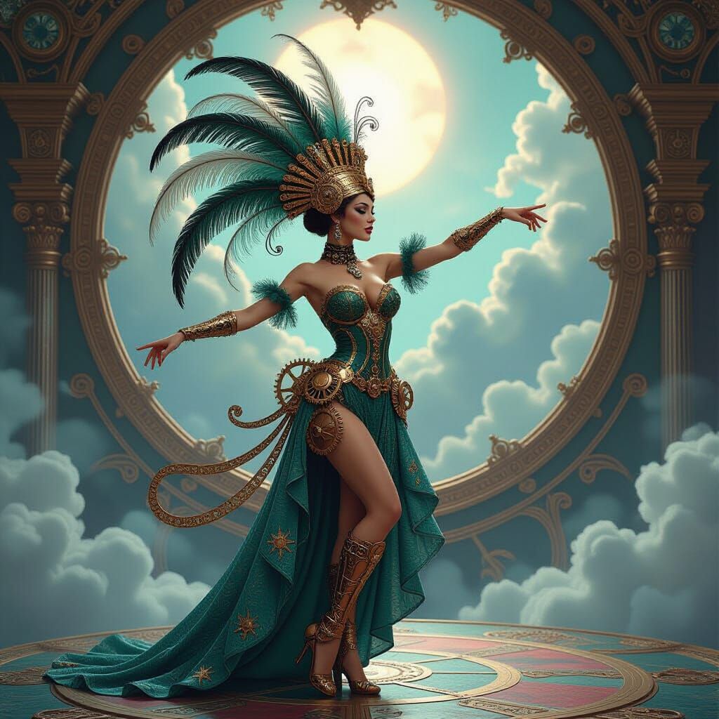 Steampunk Cabaret Dancer in Art Nouveau Style