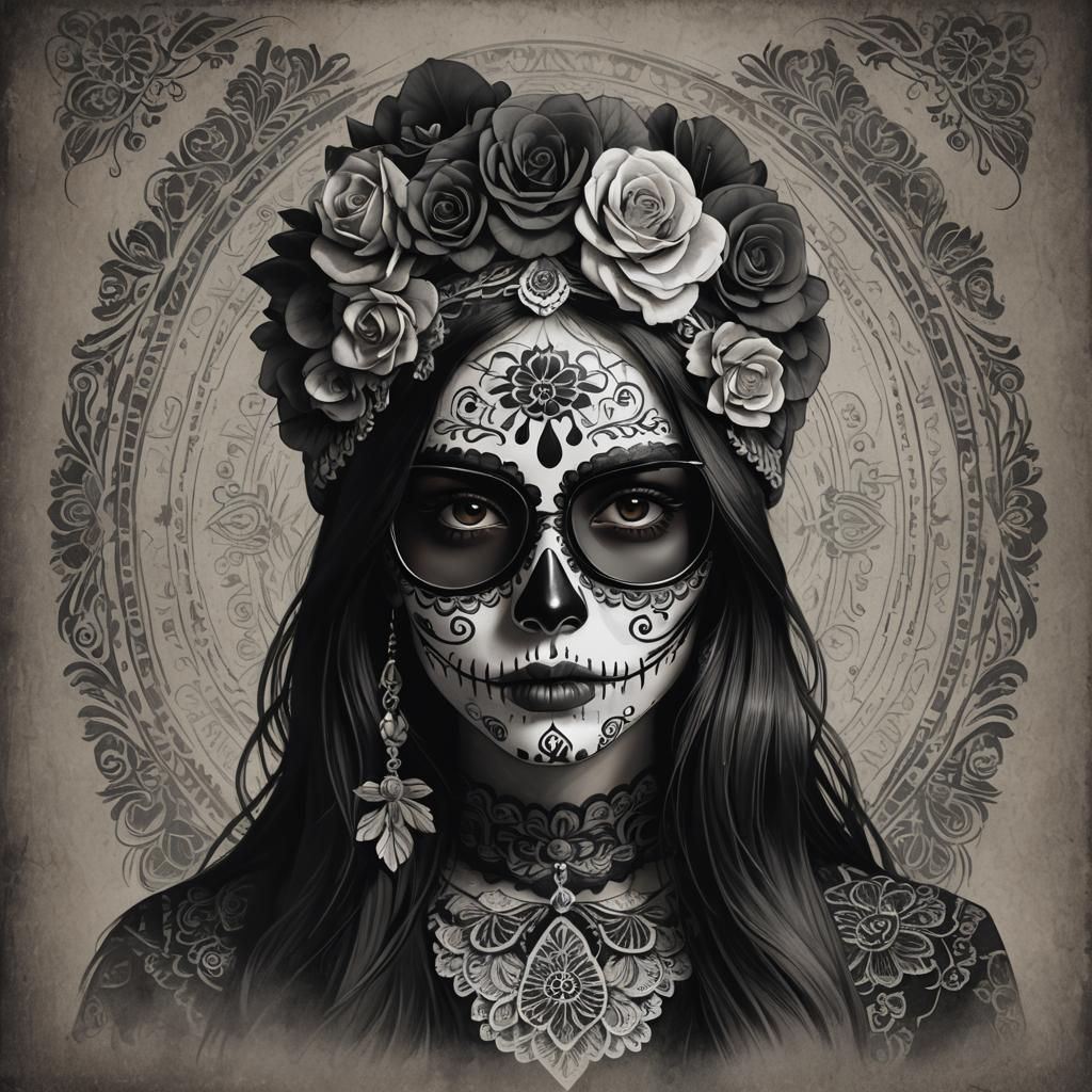 Mexican Sugar Skull Girl in Pop Art Style