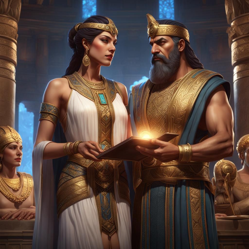 Enheduanna Presents Hymns to Sargon in Ancient Sumer