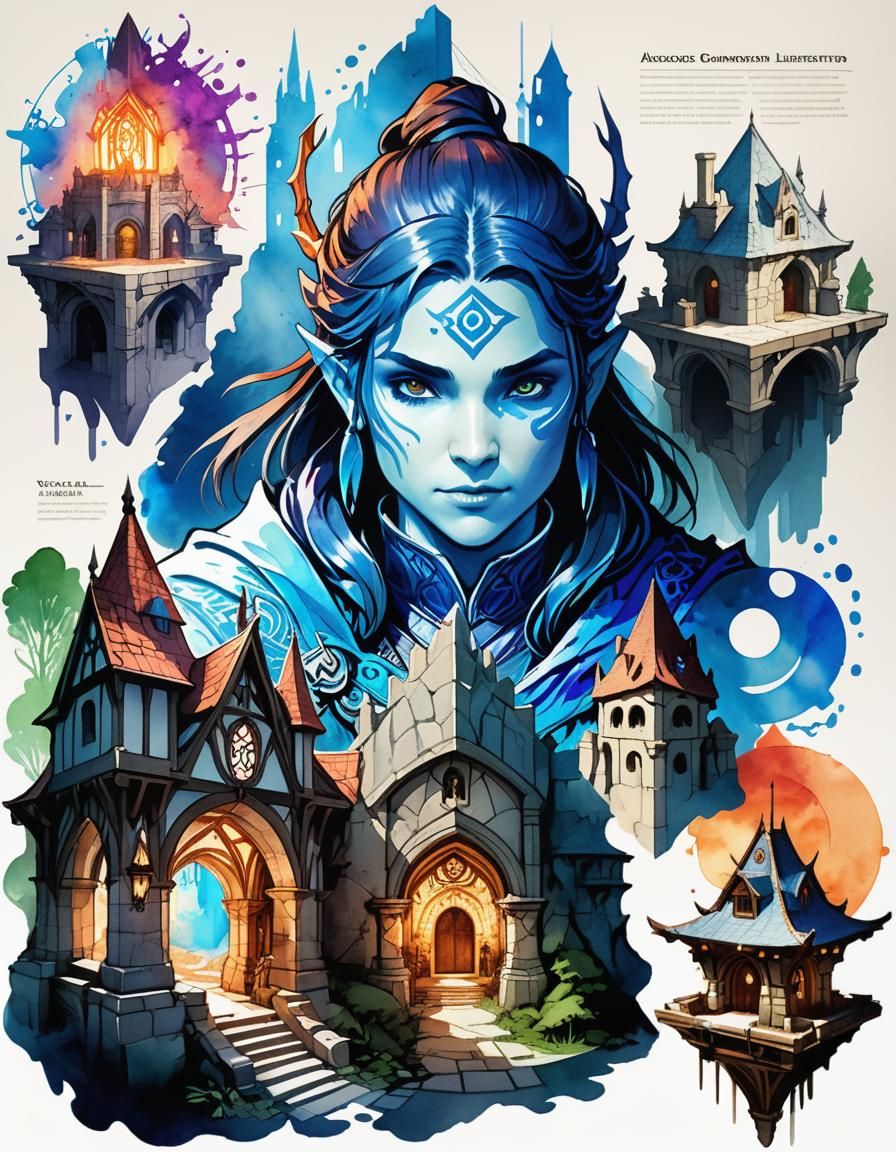 Detailed D&D Blueprints in Watercolor Concept Art