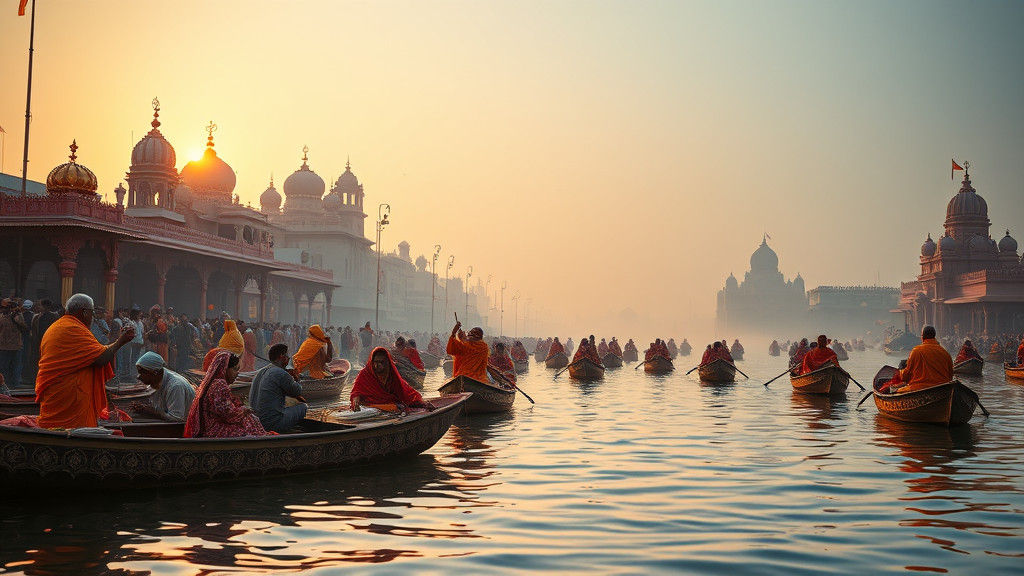 Sangam Sunrise Rituals: A Hyperrealistic Indian Scene