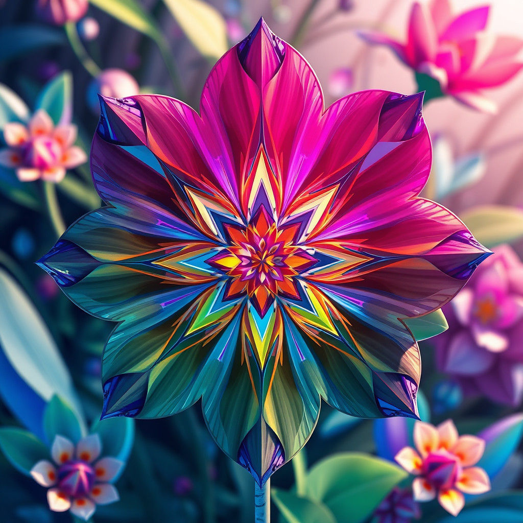 Kaleidoscopic Flower in Geometric Floral Fantasy Garden