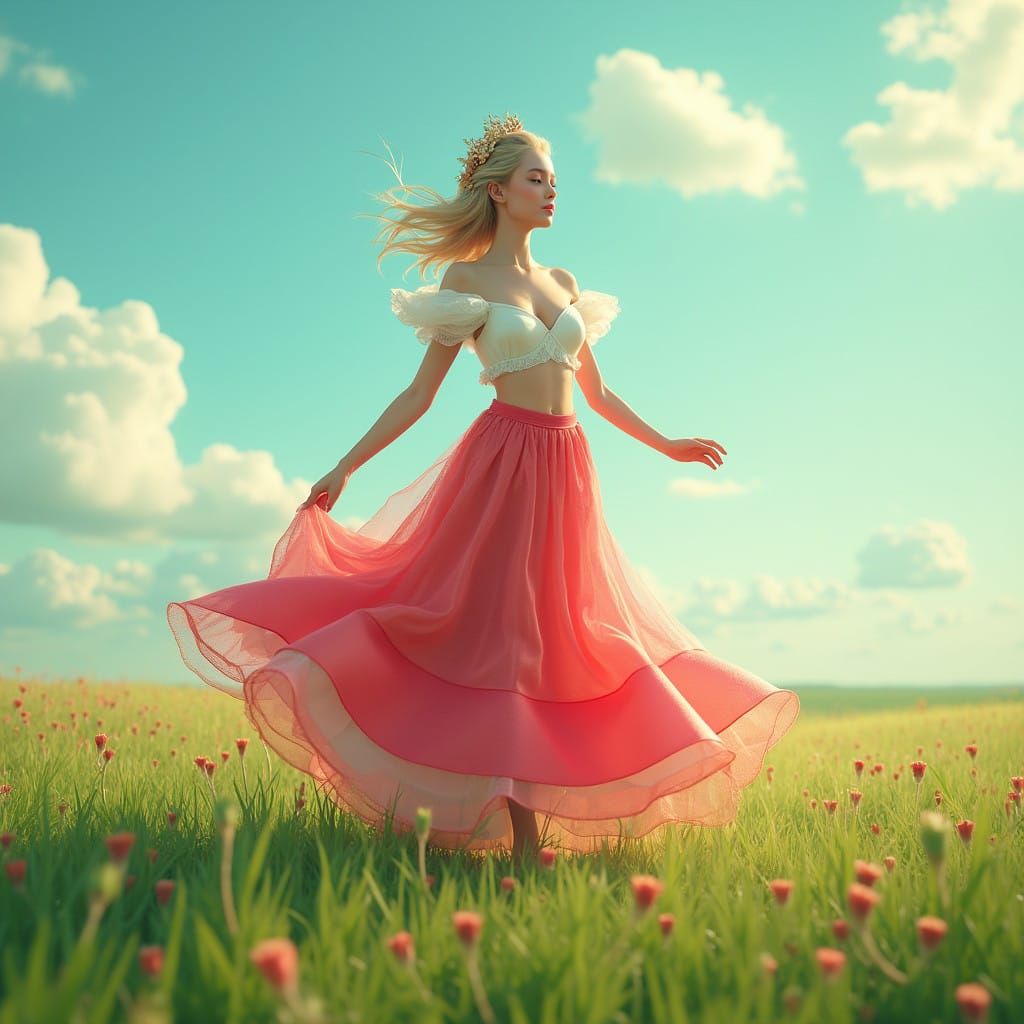 Regal Watermelon Princess in Delicate, Layered Attire