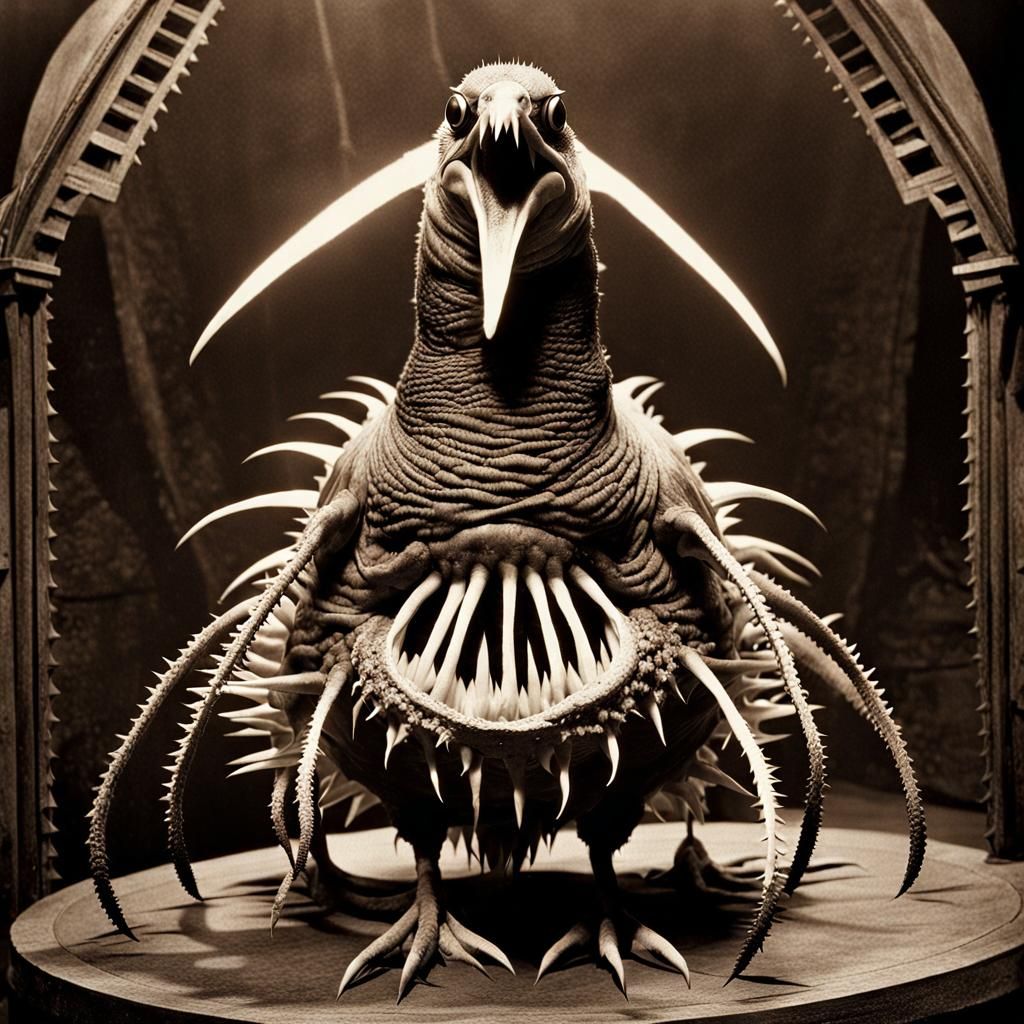 Lovecraftian Penguin Abomination in Sepia Photograph