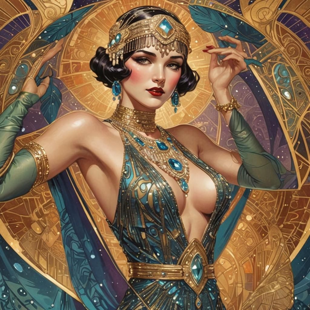 Art Deco Burlesque Beauty in Comic Book Style