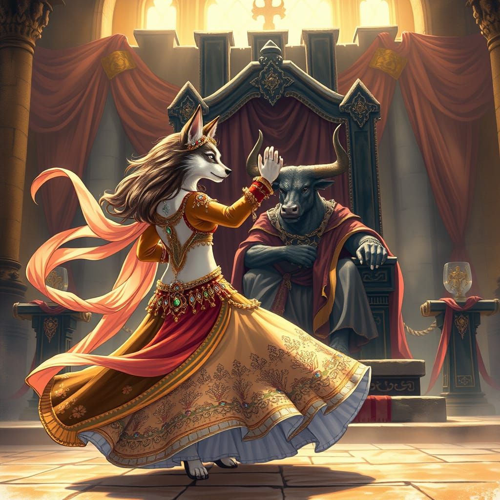 Anime-Style Princess Dog Belly Dances Before Powerful Bull W...